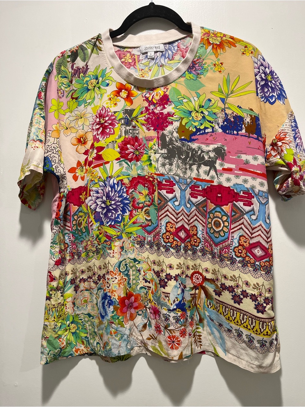 Johnny Was Silk Women's Multicolor Floral Patchwork Short Sleeve Tee